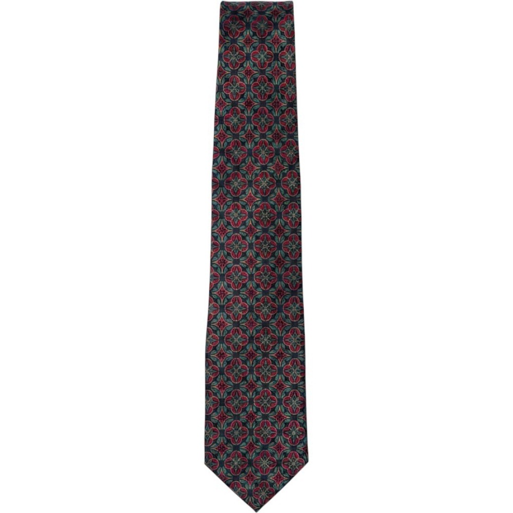 Christian Dior Monsieur Silk Tie Navy Blue Red Gold Geometric Medallion Vintage